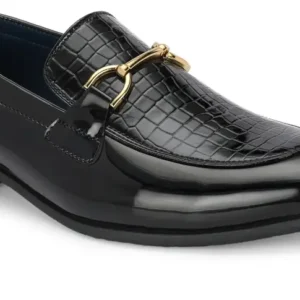 Men Black Patent Shine Glossy Textured Formal Slip On Loafer Shoes Slip On For Men